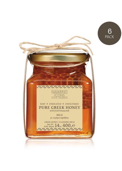 Navarino Icons Pure Greek Honey with honeycomb, 400g - 6 pieces