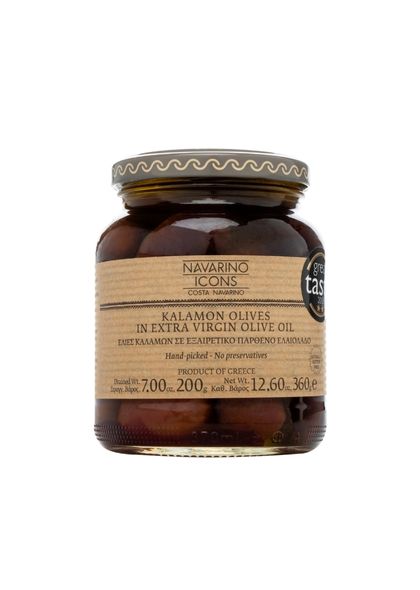 Navarino Icons Kalamon Olives in Extra Virgin Olive Oil, 360g of 6 pieces