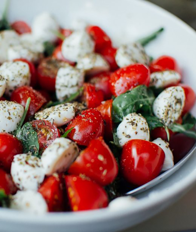 Cherry Tomato, Basil |italic and Mozzarella Salad italic|